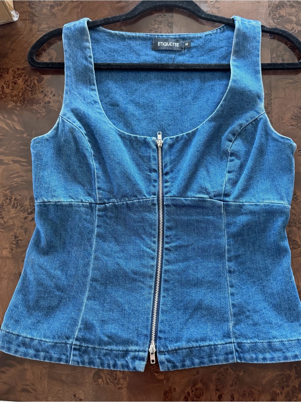 Blue Denim Zip-Front Tank Top